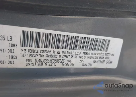 2012 Jeep Compass Sport из США, поврежденный, VIN 1C4NJCBB9CD586326